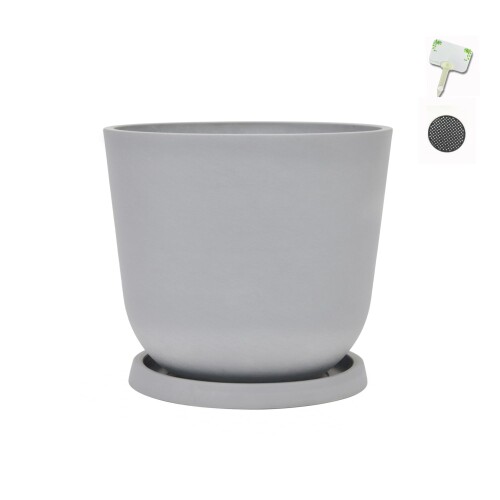 Greenship 12号鉢 大型鉢トレイセット 北欧風マット質感 エコ素材（樹脂60%＋石粉40%）耐久性よい 室内外兼用（ライトグレー） 7,978円
