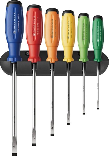 PB SWISS TOOLS ピービースイスツールズ スイスグリップEVO レインボー マイナスドライバーセット 6本組 ホルダー付 38240.HRB|マニッシュボーイ