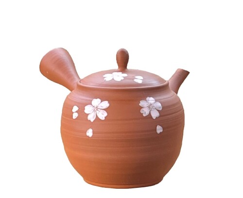 玉光陶園 朱泥大丸形筋引桜 急須