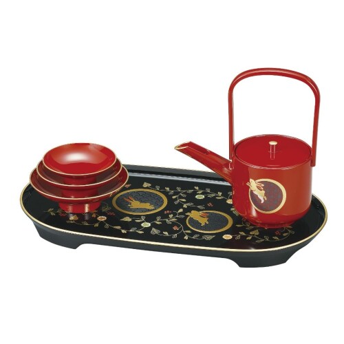 まえじゅう塗師細工 うさぎ唐草 屠蘇器 7L-014