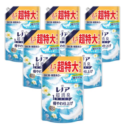 レノア 超消臭1WEEK 延性のある剤 極やわ入眼 ふんわり石ケンの芳ばしさ 詰め替え 1380mL×6袋 (入れもの品)