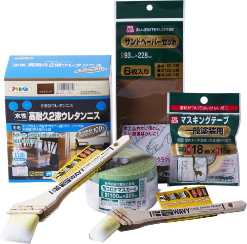 アサヒペン 絵の具 絵の具 一覧表塗り付ける仕掛ける 高耐久 ウレタンニス 600g ウォルナット 最大限度耐熱体温100度 耐摩耗性 ニス 毛はらい ハケ マスキング磁気テープ 布コロナマスカー やすり紙 紙