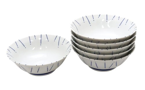キャッスルエンタープライズ こだわり麺技術者の器 曲がり目丸上昇 ラーメンどんぶり 五月雨十草 (差しわたし 19.5珊高さ7.2珊 重さ500g 静電容量1000 竓)お得な6個書き割り美濃焼 国産 中華 丼