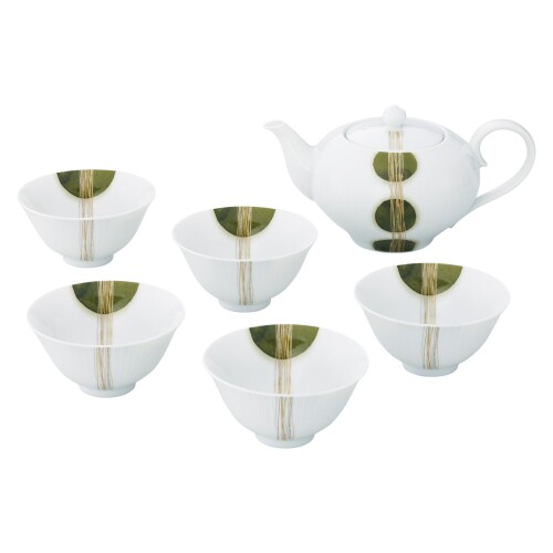 Noritake ノリ竹 湯呑 ( ポット付き添い人 ) 仕掛ける 155竓 常葉草 湯呑:5個 ポット:1個 ファインポーセレン WY1010/1658