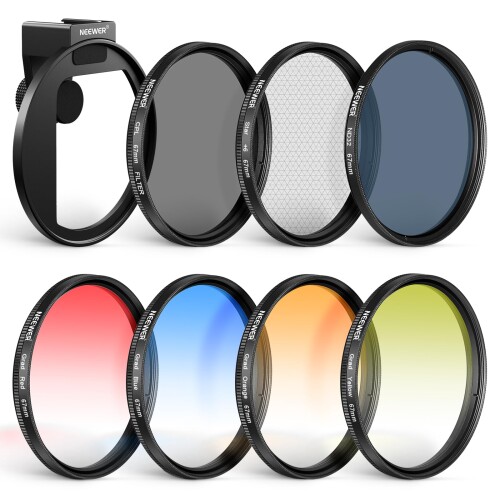 NEEWER 67粍 スマホND水漉し一揃いの道具 クリップオン式 CPL/ND32/6点はやりっ児/4色グラデーション水漉し コールドシューレンズクリップ付き添い人 円偏光 減光 互換性のない iPhone 17/16/16e/15/Android/Gal