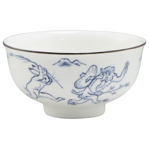 京焼 清水焼 お茶碗 飯碗 小 約11珊 毛の荒物ポンチ絵 青 日本製 KTA495-02