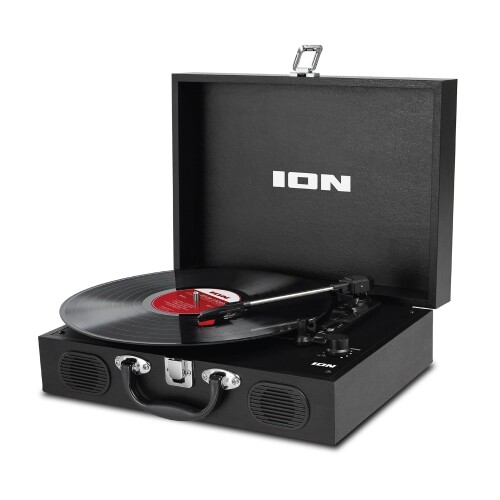 ION Audio 電気蓄音機 金棒引き内蔵 携帯型 旅行バッグ型 持ちはこぶ 独居室でも動く 3つの回転させる素早さに相応う RCA最終生産物端子積み上げる 針嘱する アイオン Vinyl Transport 黒