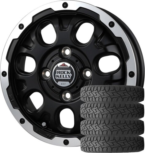 ロックケリー CALDERA (12インチ) マットブラック/リップPO + TOYO TIRES OPEN COUNTRY R/T 145/80R12｜マニッシュボーイ