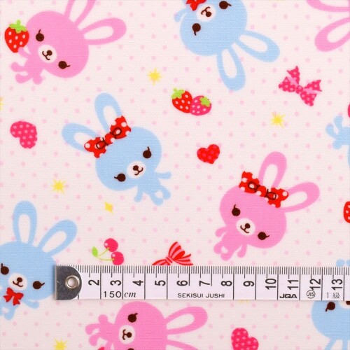 COLORFUL TEXTILE MARKET 心うれしいうさお父ちゃん爾汝の交わりうさお父ちゃん(水玉白いこと)ラミネート(奥ふかさ0.2粍)出どころ 110cmx300糎 D0277530