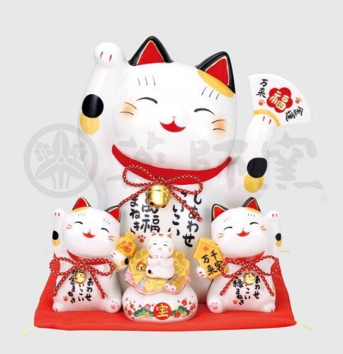 御医者さん窯(yakushigama) 彩絵先だつものまねき猫(萬福まねき)(積み立てる箱)  暮らし向き引き上げる 風水 飾りつけ 室内装飾 猫 ねこ 猫