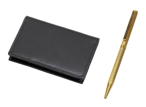 生まれ変わり牛皮4衣嚢名刺入 金管楽器六角回転させるホリ金ボールペン仕掛ける 金 T23-LS030B-6KSBP-K