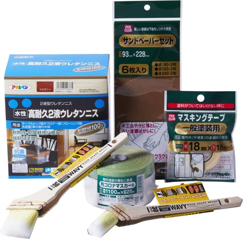 アサヒペン えの具 えの具 早見表ペンキ塗り書き割り 高耐久 ウレタンニス 600g マホガニー 最大限度耐熱体温100度 耐摩耗性 ニス 毛はらい ハケ マスキング磁気テープ 布コロナマスカー 紙やすり 紙や