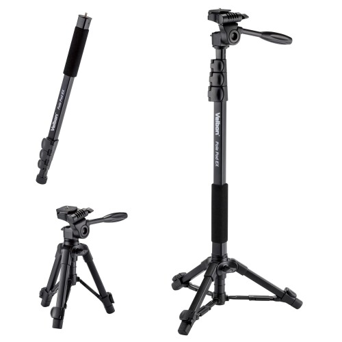 ベルボン Velbon スタンド型一脚 ポールポッド EX AZ ポール部4段/脚部2段 レバーロック ポール部径23mm/脚部径17mm 小型 3Way雲台 クイックシュー対応 一脚単独使用可能 アルミ脚 Pole Pod AMZPPEX 3|マニッシュボーイ