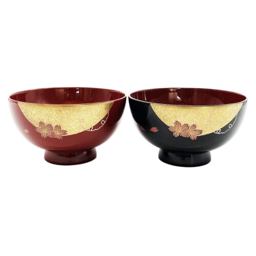 大藤塗師細工店 輪島塗 夫婦関係汁椀 黒内朱・朱 雪月花蒔絵 WA10-1