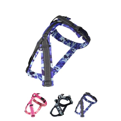 Hakusan ゼロハーネス 負担軽減 犬用ハーネス サイズ調整可 簡単着脱 夜間反射材 軽量 通気 ハンドル付き ネームプレート M サイズ ブルーカモ