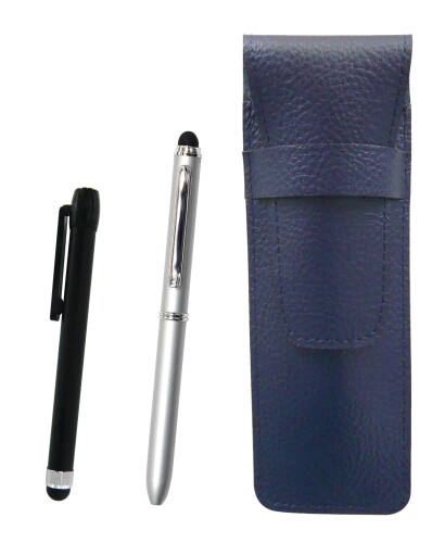 シボ革書き込み入れもの青 メタルタッチ棒黒とスマホタッチ 銀ペンキ塗り金属元素2色回転させるボールペン仕掛ける SASL-ALB-QSJW703-TO