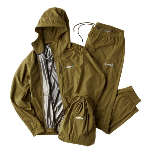 (zauna) suit/ザウナスーツ サウナスーツ メンズ レディース 着るサウナ 洗濯可 上下セット (M, カーキ)