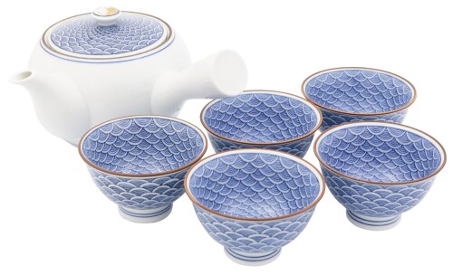 波佐見焼 御堂窯 急須 茶器 セット (化粧箱入) 青海波尽し富士 86307|マニッシュボーイ
