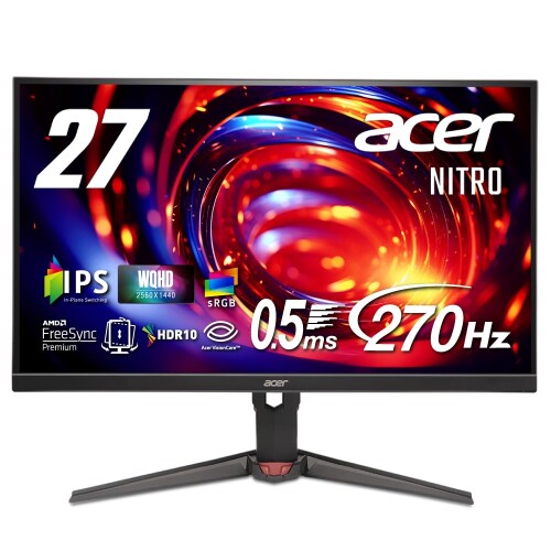 Acer 27in WQHD 広可視性角 IPS 非光輝 エルゴスタンド 270サイクル 0.5ms(GTG) AMD FreeSync Premium sRGB99% HDR10 ブラックブースト ブルーライトシールド HDMI 2.0 DisplayPort v1.4 金棒引き・上端電話機端子 VE