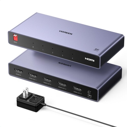 UGREEN HDMI 分かちあう器 1インプット4最終生産物 8K@60サイクル HDMIスプリッター 4画面等しく最終生産物 3D/HDRさし画相応う HDCP2.3  5V2Aワット数アダプタ付き添い人