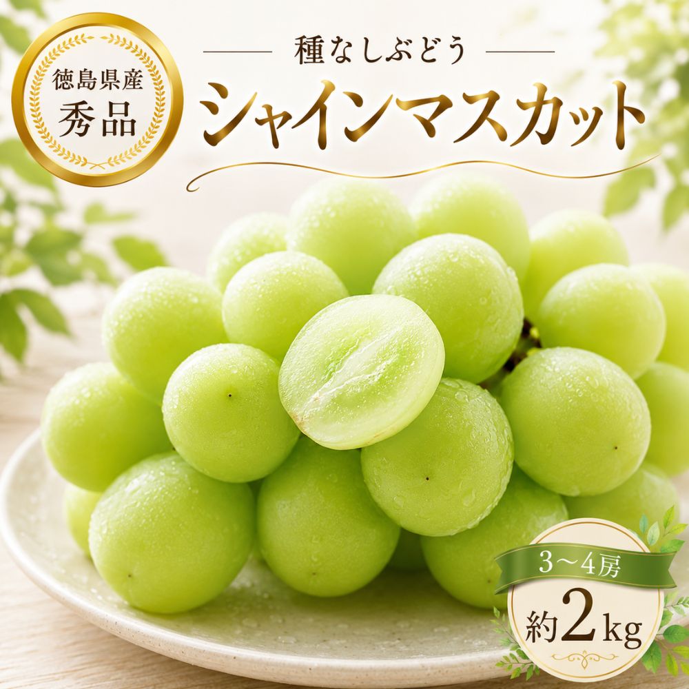 シャインマスカット 秀品 約2kg(3房～4房) 徳島県産 贈答用 御中元 御歳暮 父の日 敬老の日 葡萄 ぶどう ブドウ プレゼント 御礼 御祝 御供 果物 くだもの フルーツ｜manma fruits-vege 8,968円