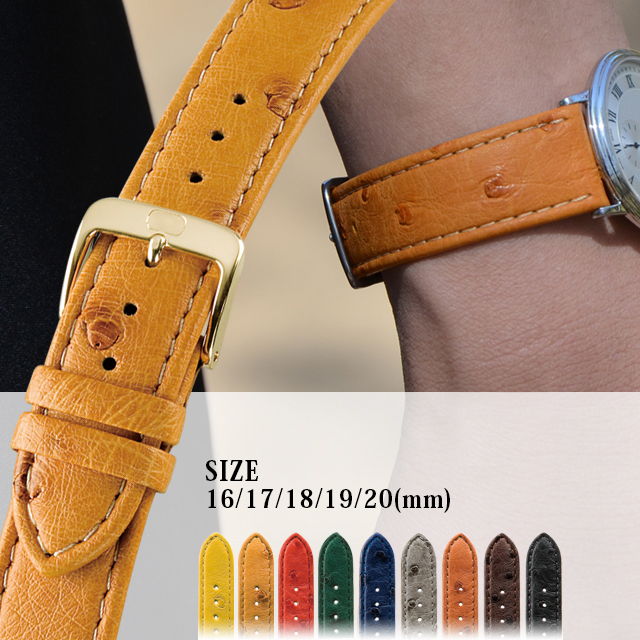 時計 ベルト 時計ベルト オーストリッチ U1630 16mm 17mm 18mm 19mm 20mm バンド 時計バンド 替えベルト 替えバンド 交換 簡単ベルト交換用工具付 革ベルト 革 腕時計ベルト 本革 時計のベルト ベルト交換 レザーベルト レザー メンズ 変えベルト
