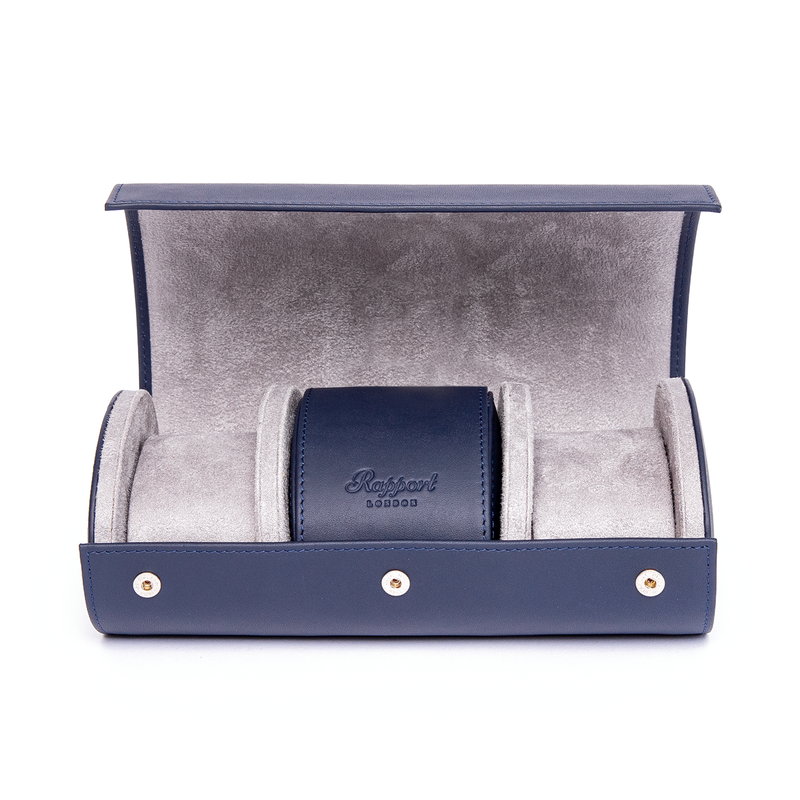 ラポート ロンドン(Rapport LONDON) Hyde Park Navy Blue & Grey Three Watch Roll 時計ケース 腕時計 携帯収納ケース 3本収納 出張 旅行 持ち運び 時計 保護 ギフト プレゼント｜MANO-A-MANO【時計ベルト専門店】 75,625円