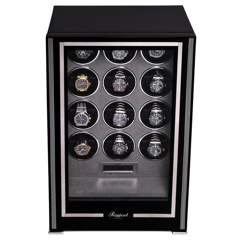 ラポート ロンドン(Rapport LONDON) Paramount Twelve Watch Winder Ebony ウォッチワインディングマシーン 12本巻 ワインディングマシン ウォッチワインダー 時計ケース 自動巻き上げ機 コレクション おしゃれ イギリス製 高級 自動巻時計 腕時計 ブラック 指紋認証機能｜MANO-A-MANO【時計ベルト専門店】