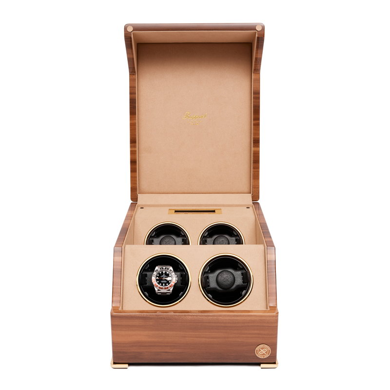 ラポート ロンドン(Rapport LONDON) Perpetua Quad Walnut ウォッチワインディングマシーン 4本巻 ワインディングマシン ウォッチワインダー 時計ケース 自動巻き上げ機 コレクション おしゃれ イギリス製 高級 自動巻時計 腕時計 ブラウン タッチスクリーン｜MANO-A-MANO【時計ベルト専門店】