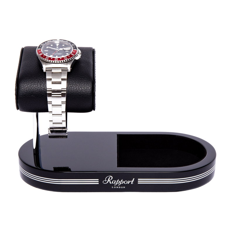 ラポート ロンドン(Rapport LONDON) Black and Silver Watch Stand with Tray 腕時計 スタンド 高級 ウォッチスタンド 腕時計ディスプレイスタンド 時計収納ジュエリースタンド Tシェルフウォッチホルダー 時計スタンド 時計の収納 時計置き台｜MANO-A-MANO【時計ベルト専門店】