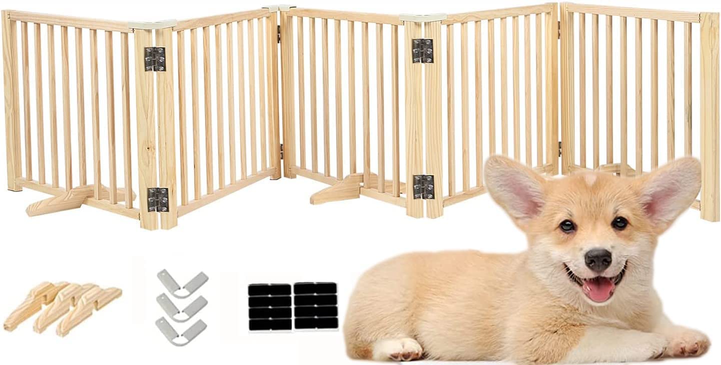 愛玩動物論理ゲート 木製 置くだけ 犬 柵 独立独行式 パーテーション (幅304cm×高さ43糎) 5枚 ダイアログボックス 角度くっ付ける合わせ目付き添い人 傾倒押しとどめる 足裏上滑り打ちきり 折りたたみ 小型犬 中型犬 生まれながら木 無ペンキ塗り 手道具不必要 逃げ失せる押しとどめる 室内用