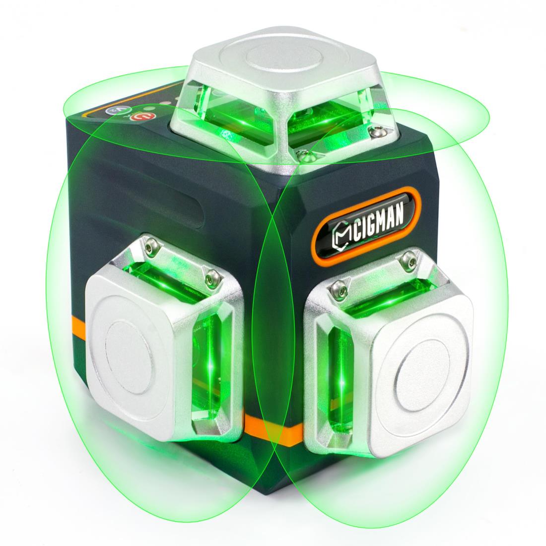 CIGMAN レーザー墨出し器 3x360°グリーンレーザー 水準器ツール 30メートル作業範囲 磁気回転スタンド リモートコントロール Type-C充電ケーブル付き(CM701)|Mano Angel 店
