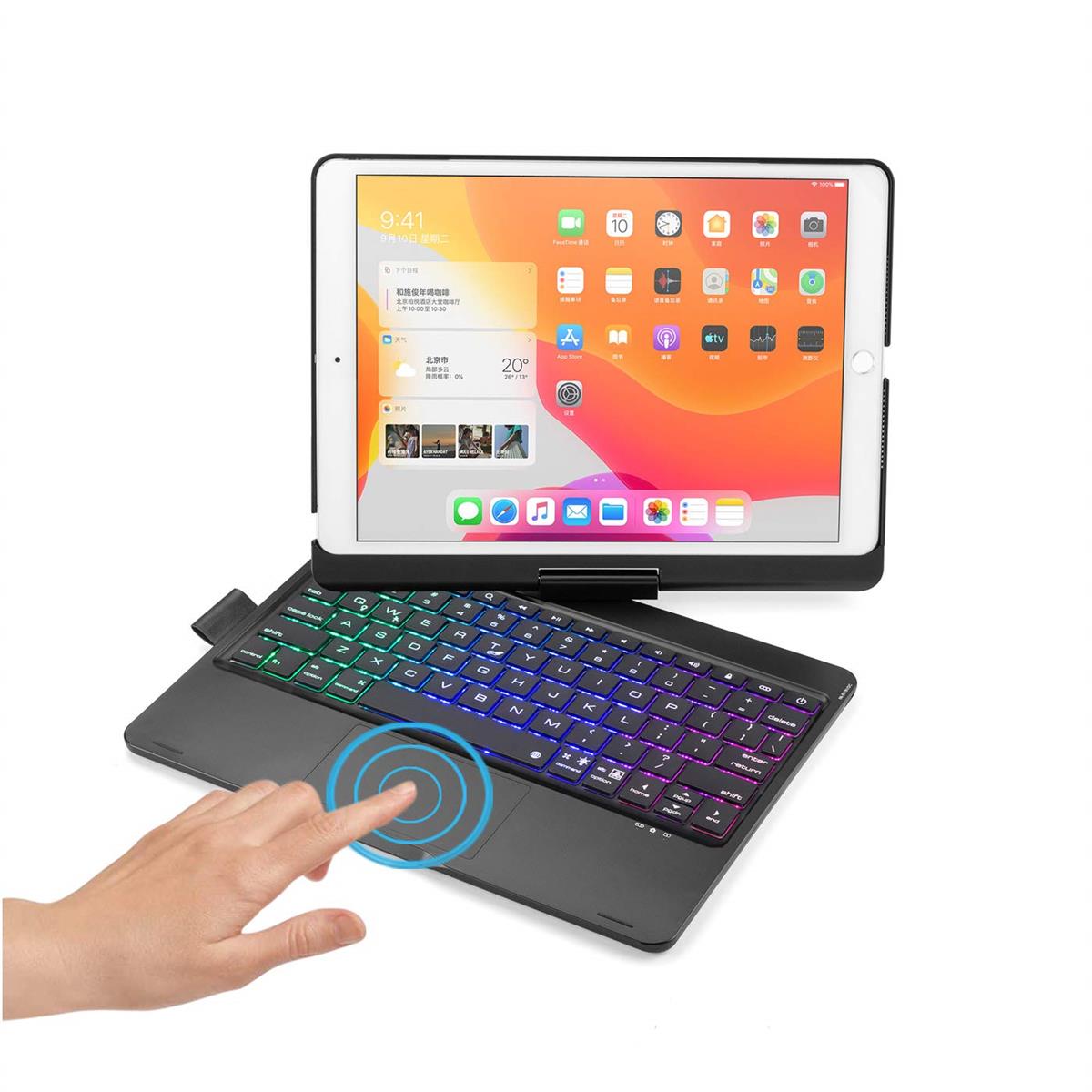 360度回転させる iPad9 iPad8 iPad7 iPad Air3 Pro10.5 鍵盤 タッチパッド積み上げる うしろ側点火装置 容れもの 原則として型 折り畳み iPad 第9/8/7時人 取りまかなう 貨物自動車パッド 鍵盤付き添い人 アイパッド 鍵盤容れもの (黒)