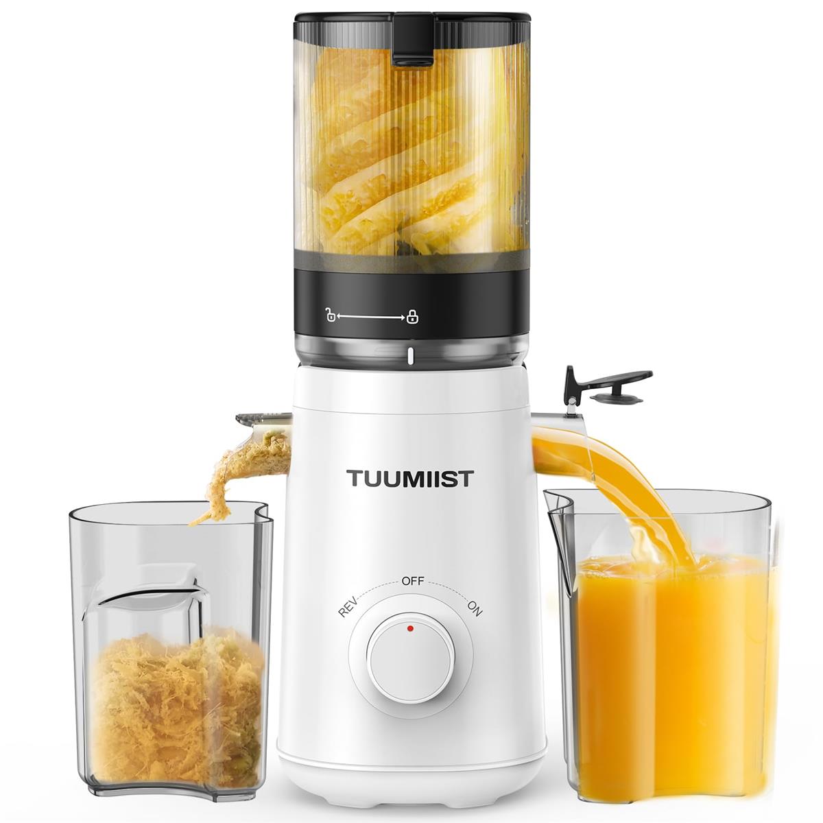 TUUMIIST ジューサー 13.46cm広い投入口 1.8L特大容量 スロージューサー 細かくカット不要 取り付け簡単 コールドプレスジューサー 搾りカス分離 BPAフリー ジューサーミキサー 白