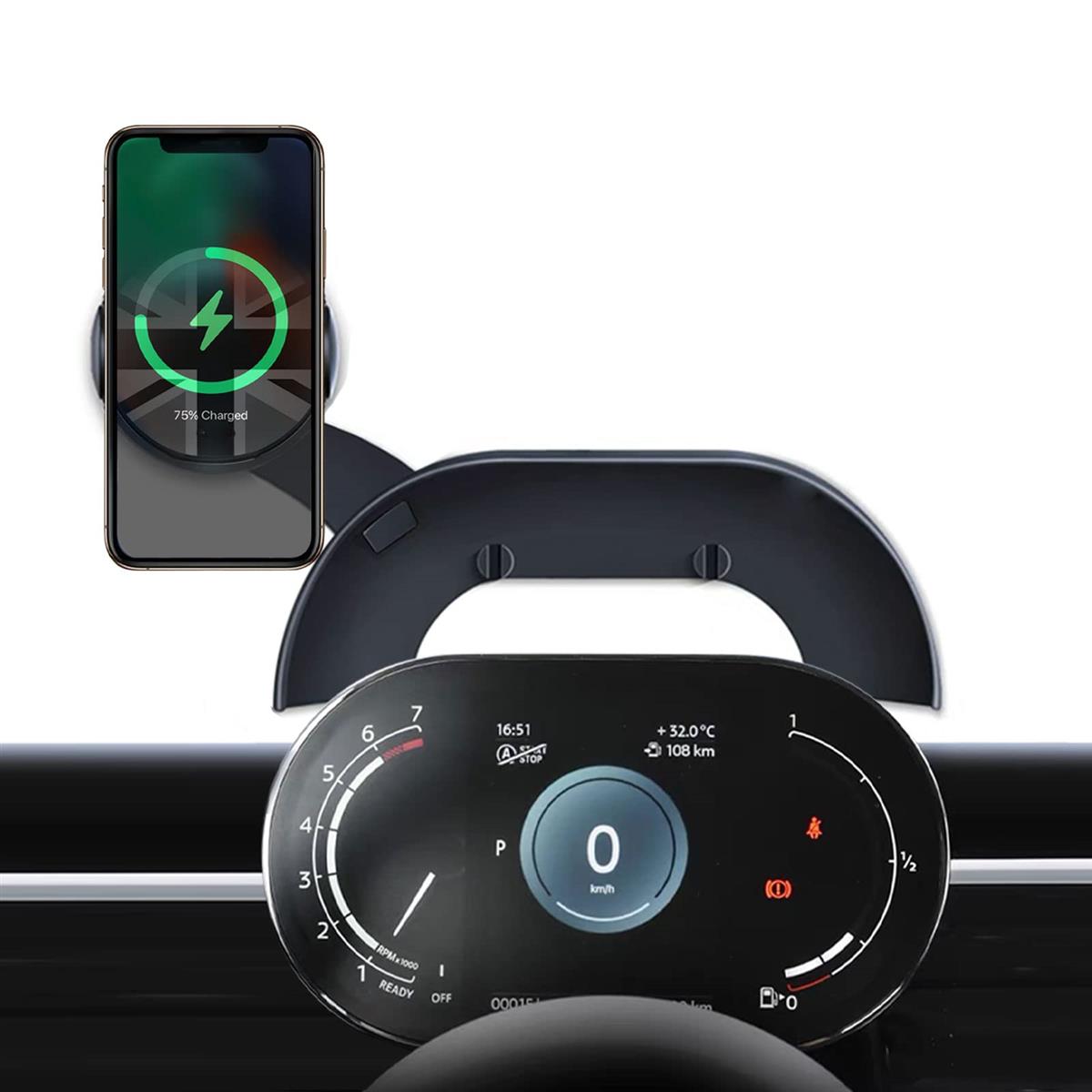 Persevere スマホホルダー BMW ミニクーパー専用 ワイヤレス充電 クリップ式 車載ホルダー 車 スマホ スタンド BMW Mini Cooper 携帯ホルダー 高級合金素材 車ナビ 360度回転 自由調節 落下防止 4-6.9インチのスマホ全機種対応 MINI F54 F55 F56 F57 デジタルメーター車(電動