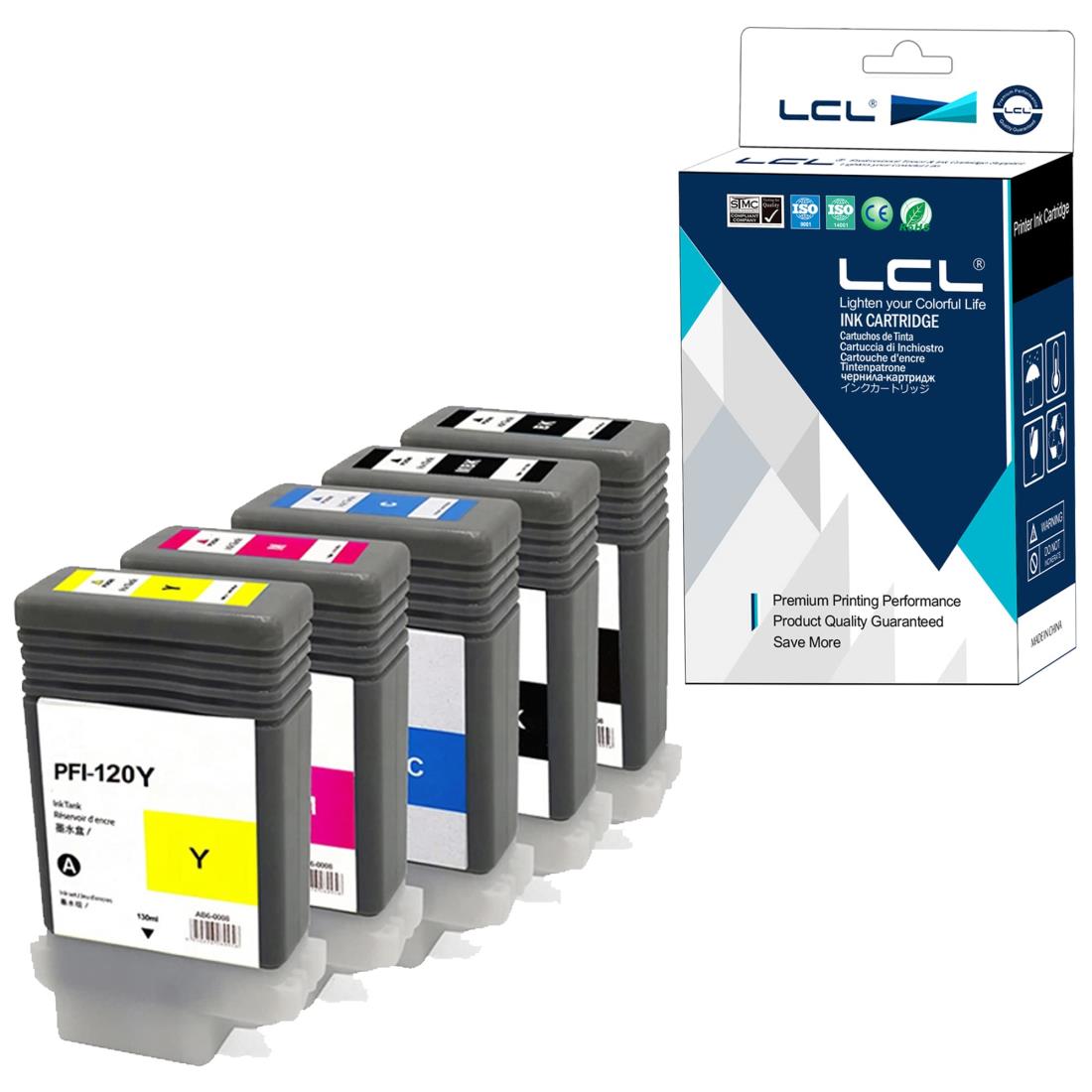 LCL CANON用 キャノン用 PFI120 PFI-120 PFI-120MBK PFI-120BK PFI-120C PFI-120M PFI-120Y 130ML 大容量 顔料 (5パック マットブラック ブラック シアン マゼンタ イエロー) 互換インクカートリッジ 対応機種：TM-200/TM-205/TM-200MFP/TM-300/TM-305/TM-300MFP