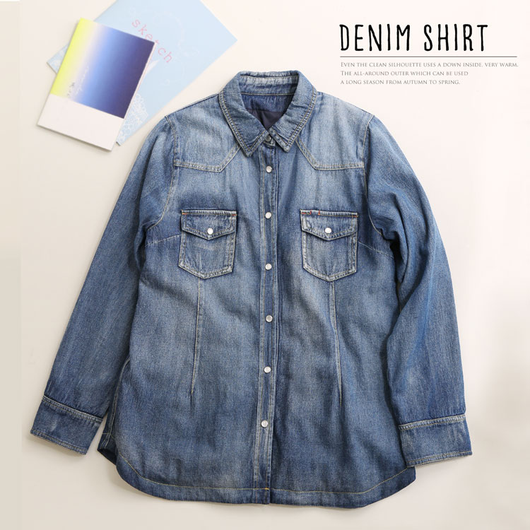楽天市場 デニム シャツ インナー ダウン 付き ショート丈 レディース アウター 秋冬 Mieno Leather