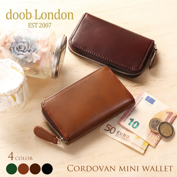 楽天市場 手のひらサイズ 本革 ミニ 財布 ブランド Doob London コードバン レディース ラウンドファスナー 小さい 軽い コンパクト キャッシュレス 財布 グリーン ライトブラウン ダークブラウン ブラック プレゼント 馬革 ギフト Mieno Leather