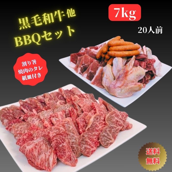 黒毛和牛バーベキュー セット ランキング常連！ 送料無料 激安価格 特製タレ箸 紙皿付き 20人前 リニューアル9種類　総重量7kg アウトドア 焼肉 お取り寄せ 詰め合わせ