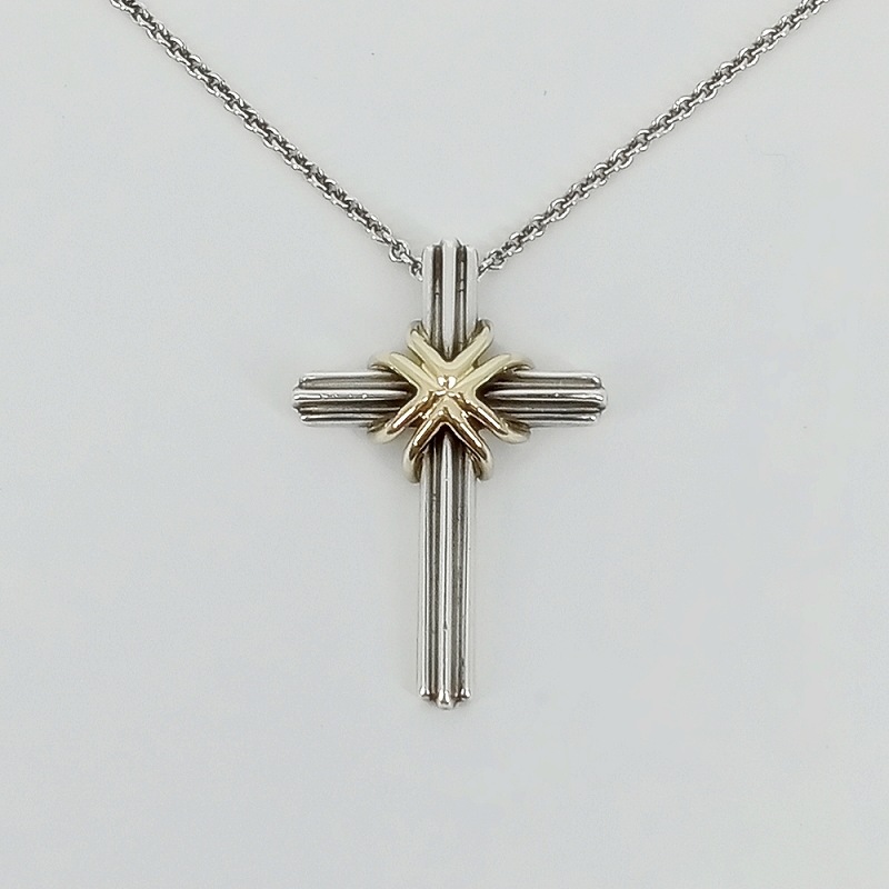 Tiffany　クロス　プレート　ネックレス　チタン　シルバー　925　チェーン Tiffany クロス プレート ネックレス チタン シルバー 925
