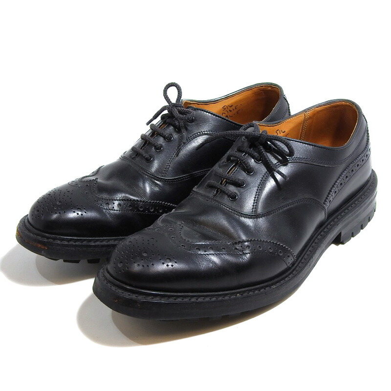 Tricker\u0027s トリッカーズ 舞台の袖手当て なめし革 シューズ メンズ 黒いこと 【中古】