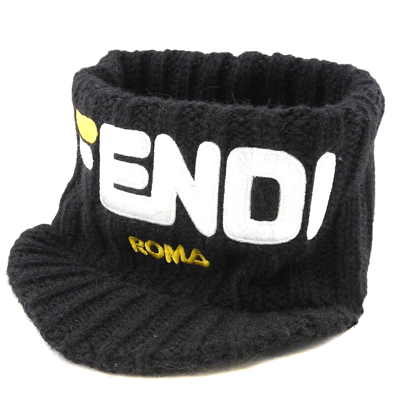 FENDI フェンディ ×FIRA フィラ ロゴタイプ 編み物バイザー アルパカ混 黒いこと sizeF FXQ628-A666 【中古】