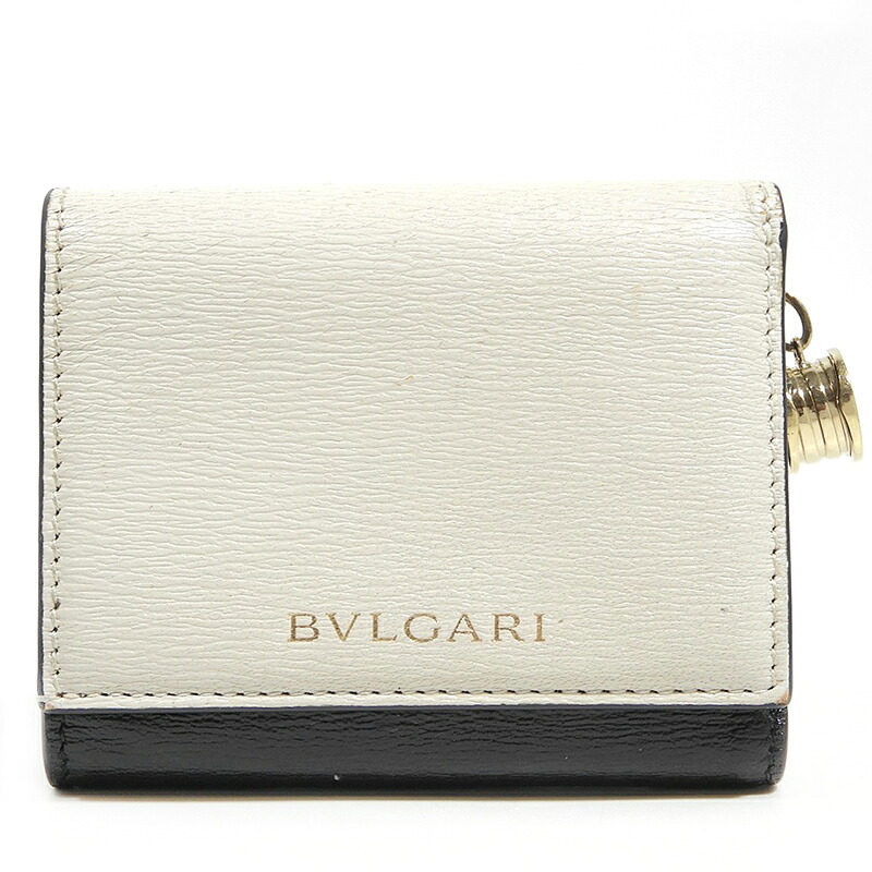 BVLGARI ブルガリ コンパクトウォレット B-ZERO1 ビーゼロワン 三つ折り財布 レザー ホワイト ブラック 【中古】｜万SAI堂　店