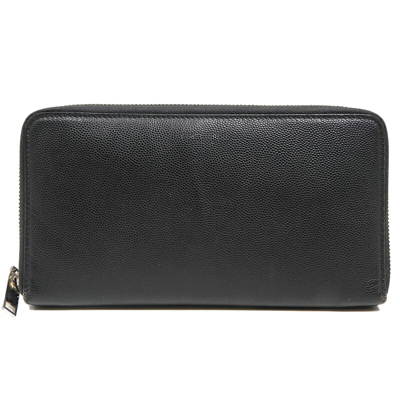 SAINT LAURENT サンローラン ラウンドジッパー長紙入れ なめし革 黒いこと 【中古】