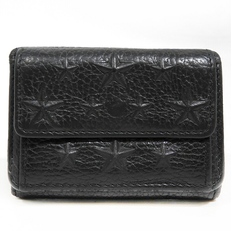 JIMMY CHOO ジミーチュウ 三つ折り財布 スターエンボス レザー ブラック 【中古】