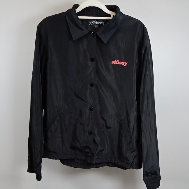 80s 後期 STUSSY 黒タグ USA製 ナイロン フード コーチジャケット 激レア 80年代 フードコーチジャケット ステューシー stussy
