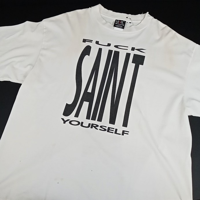 SAINT MICHAEL セントマイケル SAINT YOURSELF SS TEE セントユアセルフ Tシャツ ダメージ加工 メンズ ホワイト size XL SM-HR8-0000-020 【中古】｜万SAI堂　店