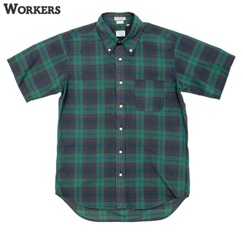 ワーカーズ WORKERS Modified Short Sleeve BD, India Madras, Blackwatch 名取り草プルオーバー 半袖プルオーバー