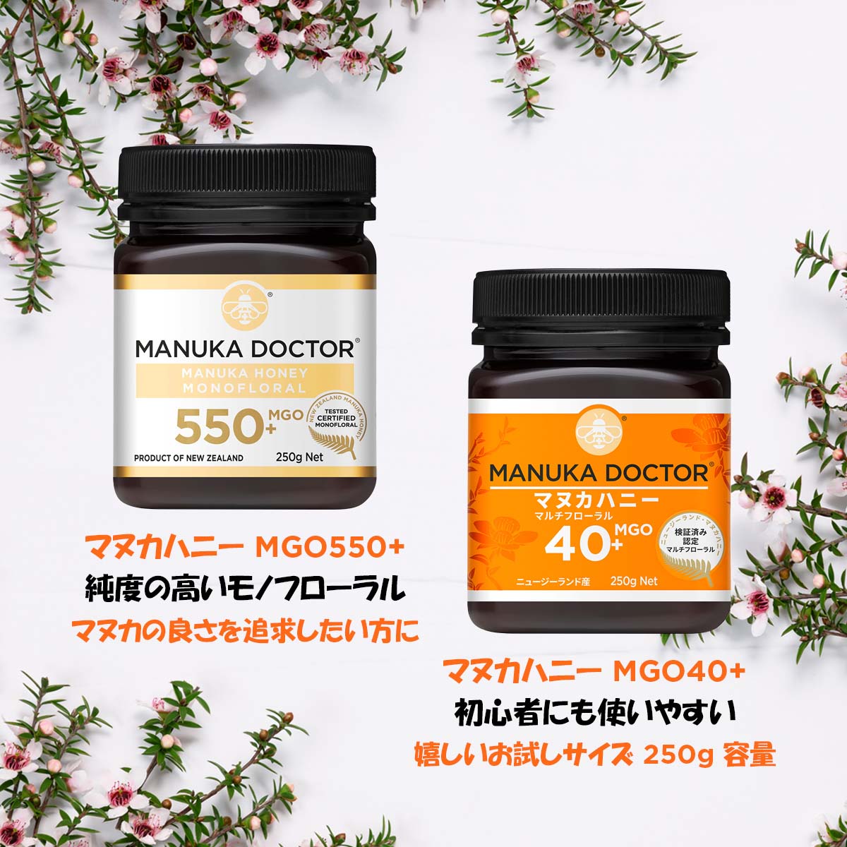 最高品質の ニュージーランド マヌカハニー MGO550 250g と MGO40 セット Manuka Doctor マヌカドクター UMF15  モノフローラル マルチフローラル 蜂蜜 ハチミツ 生はちみつ オーガニック 健康食品 ギフト 非加熱 newschoolhistories.org