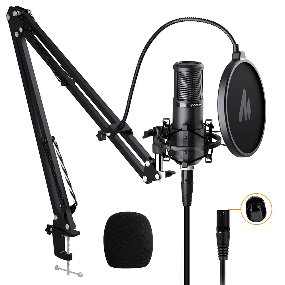 堅苦しさ MAONO「マオノ」 XLR コンデンサーマイクロホン マイクロホン書き割り むき出し指向性 送達用 手照明ランプ/XLR-XLR有線テレビ付き添い人 音声取り合わせ/アンプリファイアー/ミキサー向け 快い音仕立て上げる/吹き込み/生放送/YOUTUBE/ポッドキャストに自然調整(金-PM320S)